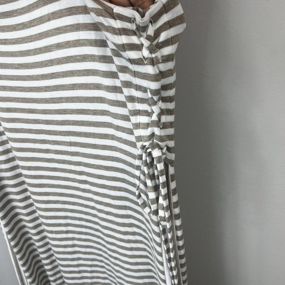 Chico's Tan White Striped Tank Midi Dress Sz 1 M 8 Sleeveless Side ties - Picture 6 of 12